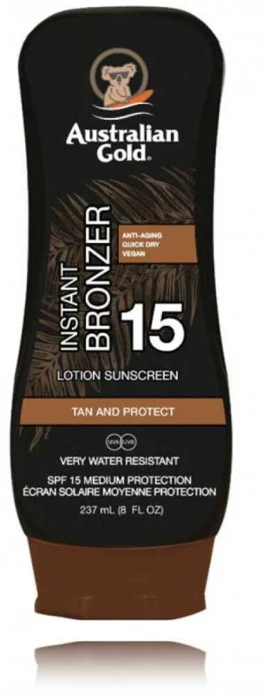 Australian Gold Instant Bronzer Lotion Sunscreen SPF15 Apsauginis losjonas nuo saulės su bronzantais, 237 ml