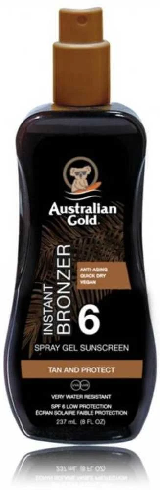 Australian Gold Spray Gel Sunscreen SPF6 Apsauginis purškiamas pienelis nuo saulės su bronzantais, 237 ml