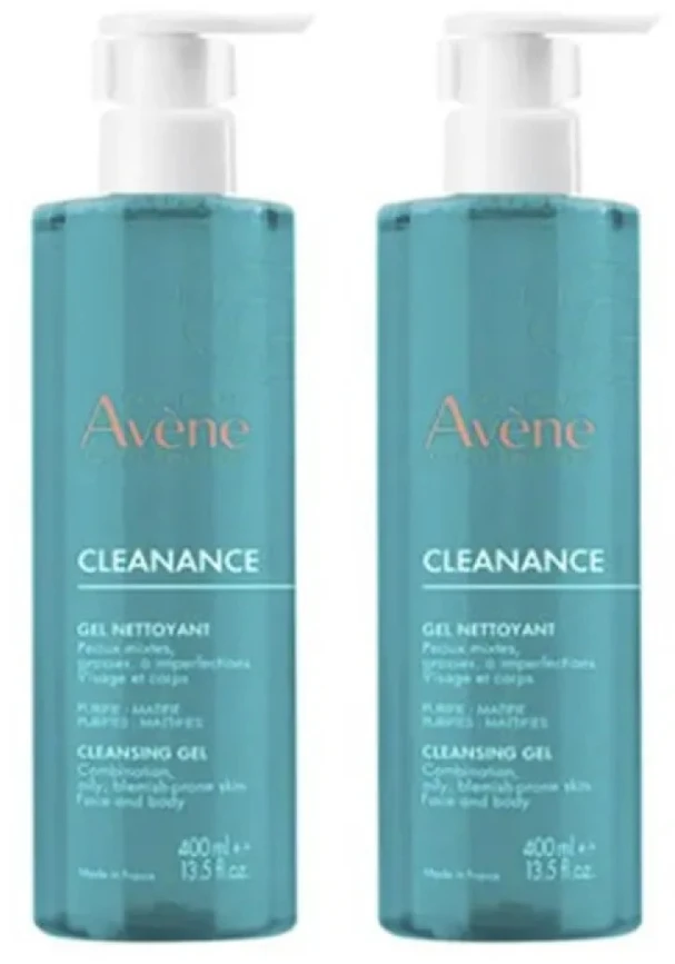 Avène Cleanance Duo Cleansing Gel valomasis veido gelis, 2 x 400 ml