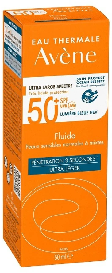 aukšto lygio apsaugos priemonė nuo saulės jautriai normaliai mišriai odai Avène Fluid SPF50+ 50ml