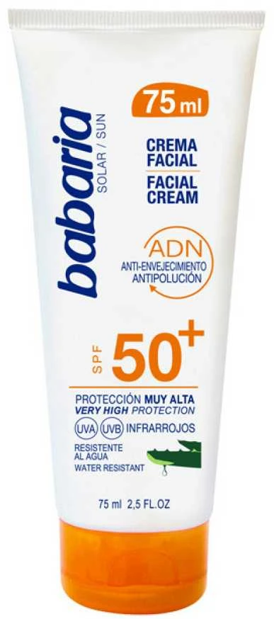 "Babaria" veido kremas Spf50 Aloe Vera atsparus vandeniui 75ml