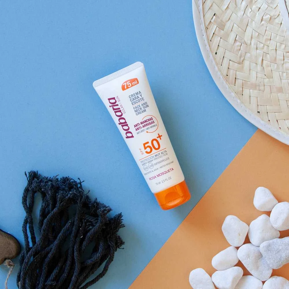 Babaria Rosehip Facial Sun Kreminis SPF50+ veido ir kaklo kremas nuo saulės, 75 ml