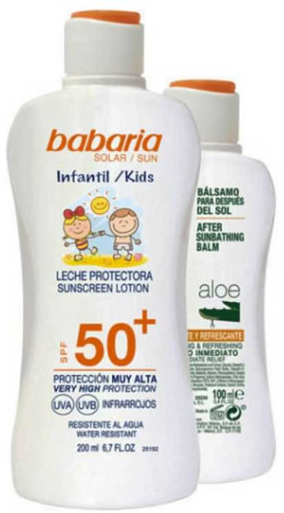Babaria Sun Vaikams apsauginis losjonas nuo saulės, atsparus vandeniui Spf50 200ml 2 dalių rinkinys