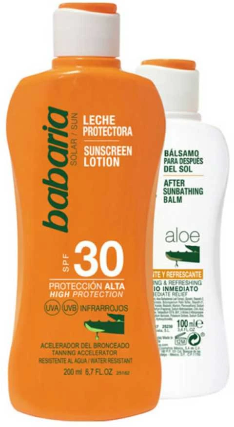 Babaria deginimosi rinkinys (apsauginis pienelis nuo saulės SPF 30, 200 ml + balzamas po deginimosi, 100 ml)