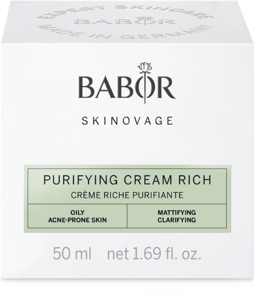 Babor Skinovage Purifying Kreminis Rich praturtintas veido kremas riebiai odai, 50 ml