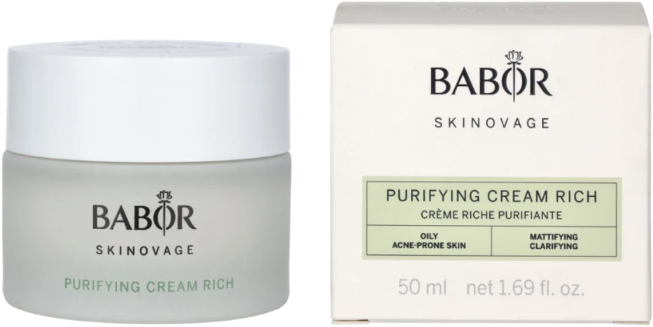 Babor Skinovage Purifying Kreminis Rich praturtintas veido kremas riebiai odai, 50 ml