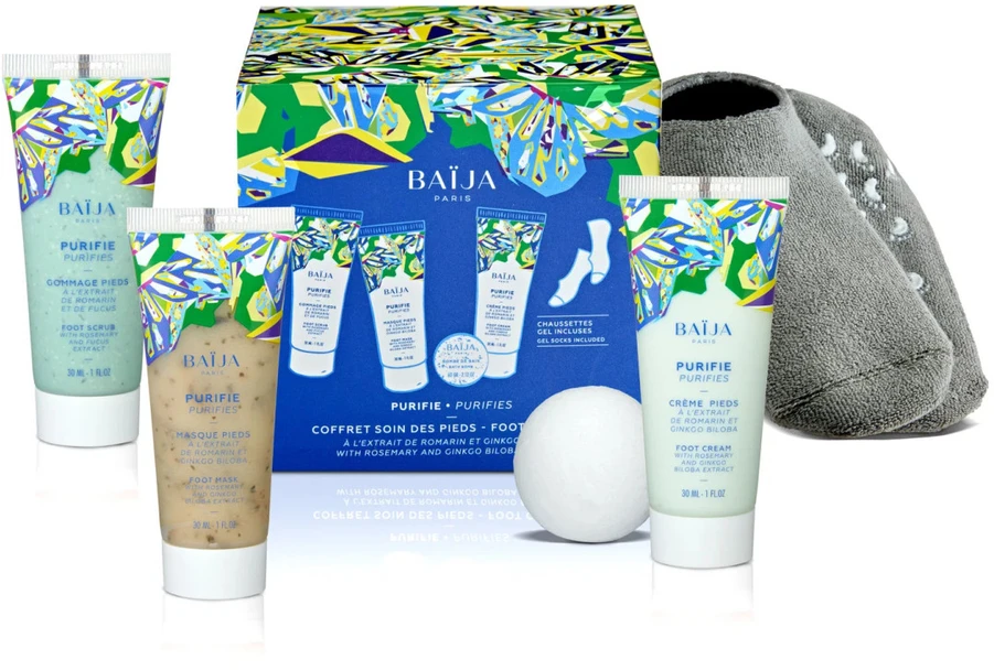 Baija Paris Baija Purifie rinkinys (pėdų šveitiklis, 30 ml + pėdų kaukė, 30 ml + pėdų kremas, 30 ml + vonios burbulas, 60 g + kojinaitės iki kulkšnių)