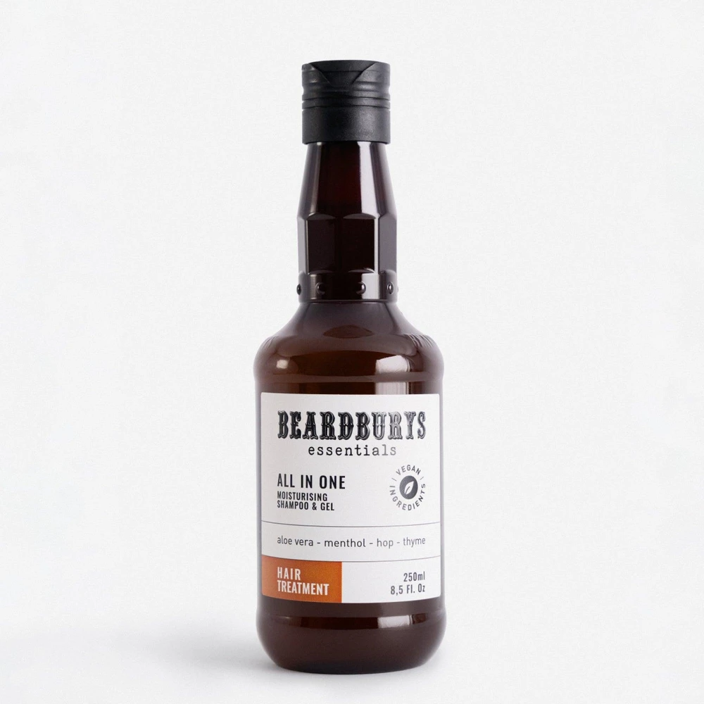 Beardburys Essentials All in One Šampūnas, Conditioner & Gel šampūnas, kondicionierius ir dušo gelis, 250 ml