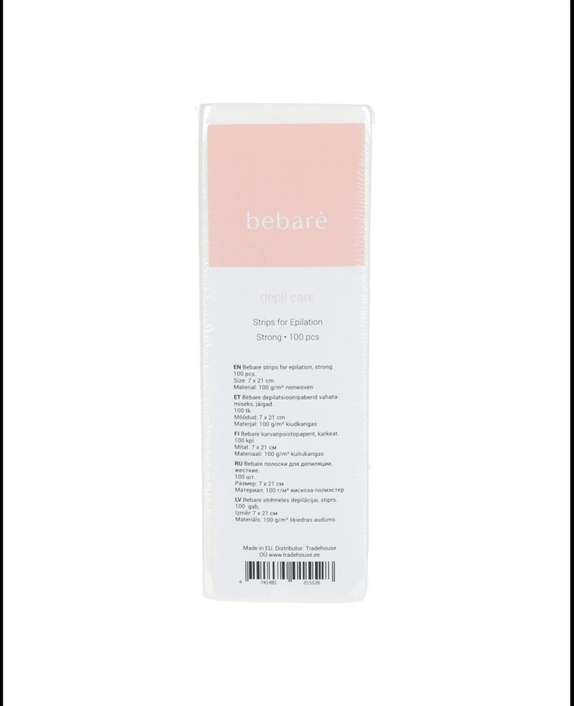 Bebaré Non-Woven Strips for Epilation neuastinės juostelės depiliacijai, Strong, 100 vnt.