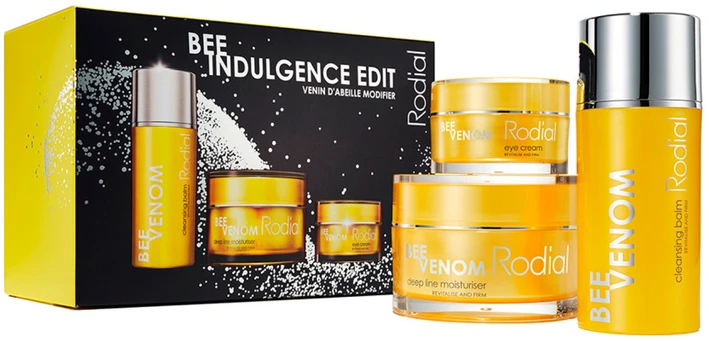 Bee Indulgente Edit Set Rodial: Bee Venom Moisturizing Kreminis For Face, 50 ml + Bee Venom Brightening Paakių kremas, 25 ml + Bee Venom Eliminates Impurities Cleansing Balm For Face, 100 ml