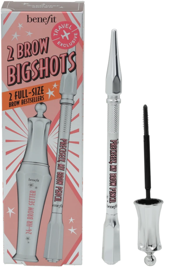 Benefit 2 Brow Bigshots Duo Set antakių priežiūros rinkinys (Precisely, My Brow pieštukas 4 Warm Deep Brown 0,08 g + 24H Brow Setter antakių gelis, 7 ml)