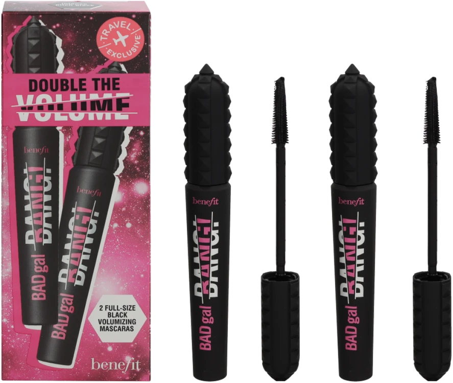 Benefit Duo Set: Badgal Bang! Volumizing Blakstienų tušas apimties suteikiantis blakstienų tušas, atspalvis: 1 Intense Pitch Juodas, 2 x 8,5g