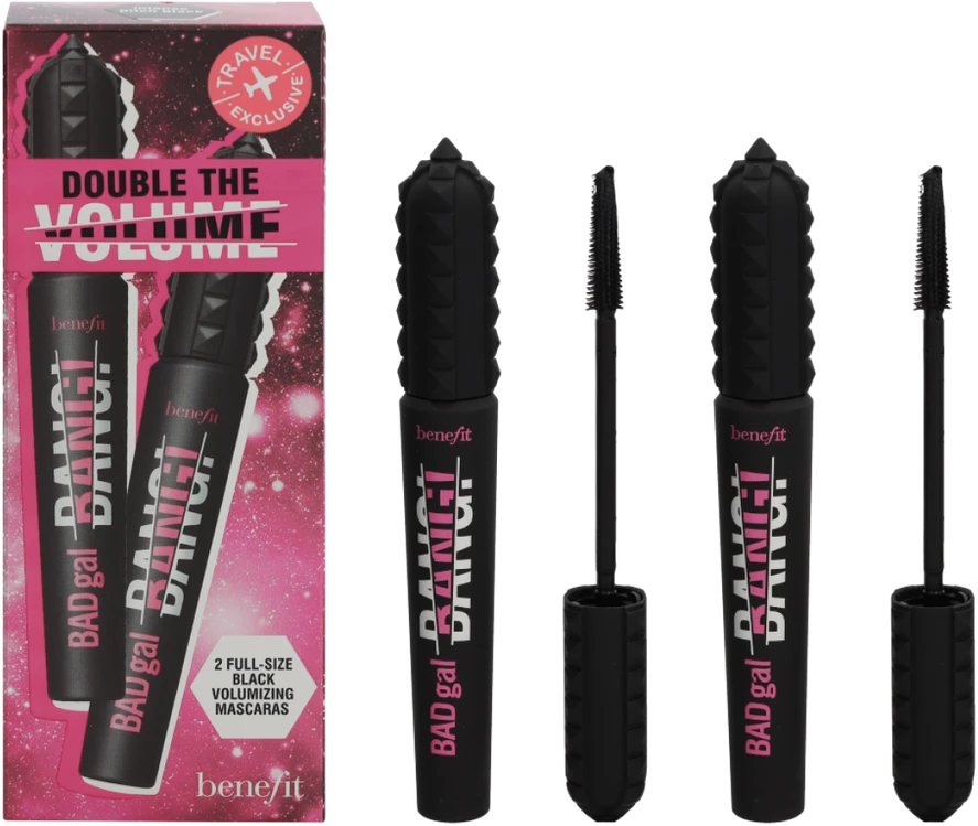 Benefit Duo Set: Badgal Bang! Volumizing Blakstienų tušas apimties suteikiantis blakstienų tušas, atspalvis: 1 Intense Pitch Juodas, 2 x 8,5g