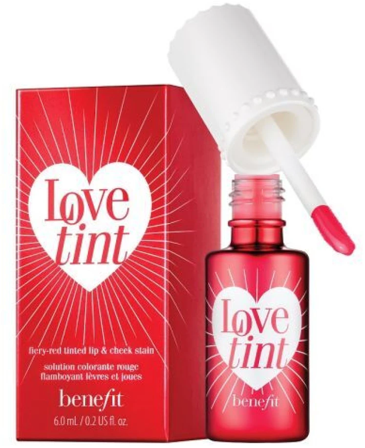 Benefit Lovetint Fiery-Raudona Tinted Lip & Cheek Stain lūpų ir skruostų dažai, 6 ml