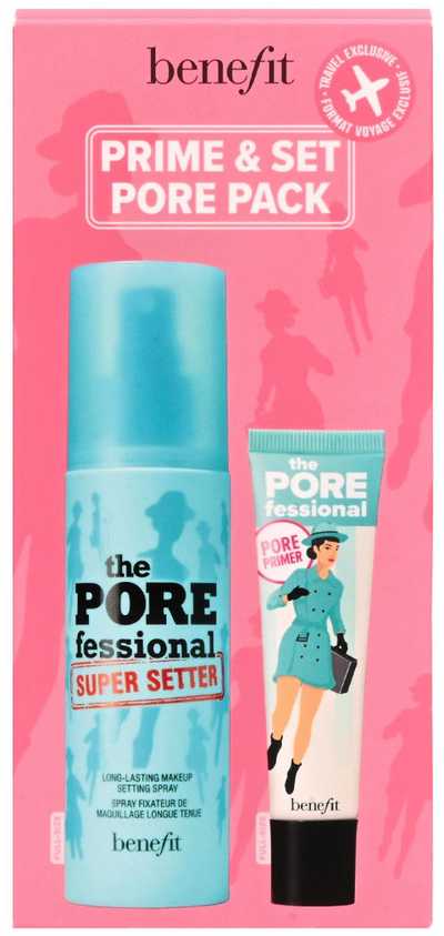 Benefit Prime & Set Pore Pack rinkinys (The Porefessional Super Setter makiažo fiksatorius, 120 ml + The Porefessional Smoothing Face Primer makiažo bazė, 22 ml)