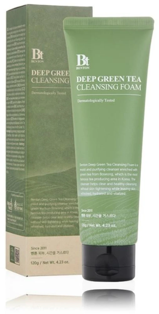Benton Deep Žalias Tea Cleansing Foam putojantis veido prausiklis su žaliąja arbata, 120 g