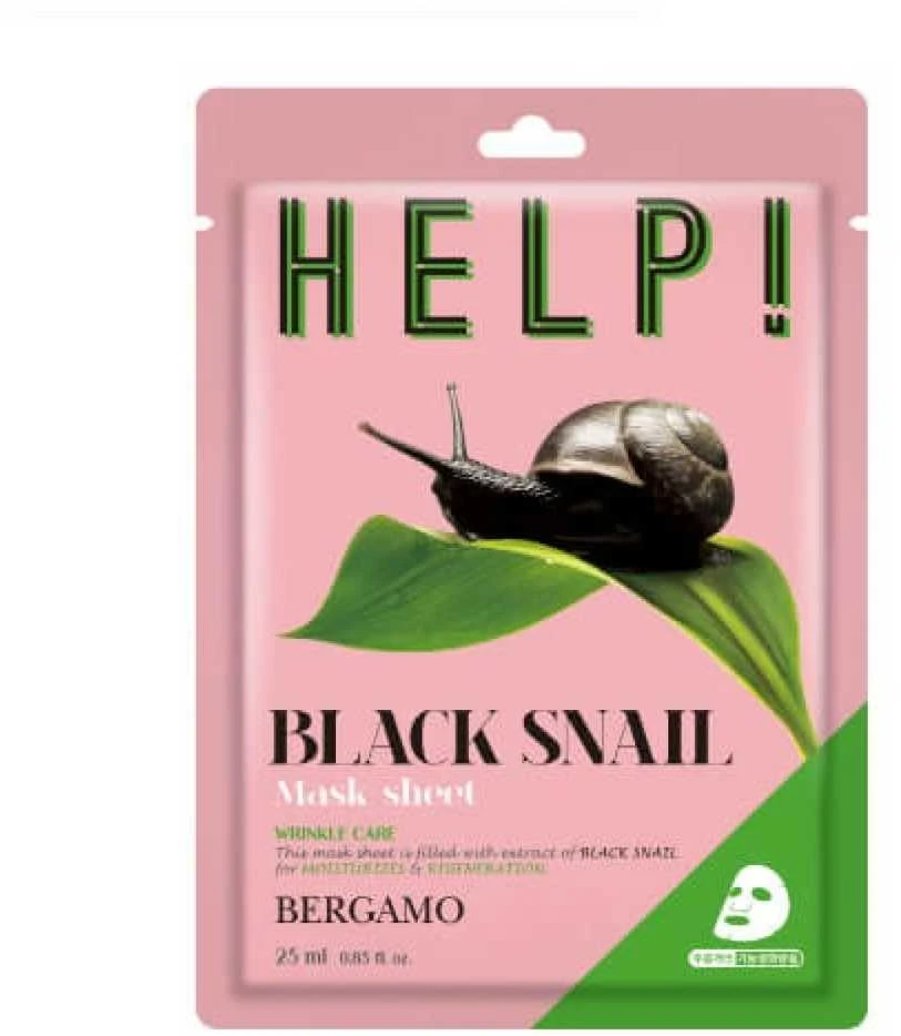 Bergamo Help! lakštinė veido kaukė - Black Snail, 25 ml