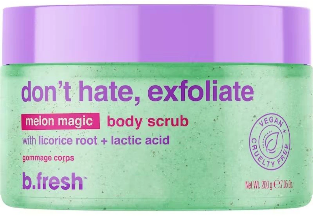 b.fresh Don't Hate, Exfoliate Melon Magic Body Scrub melionų aromato kūno šveitiklis, 200 g