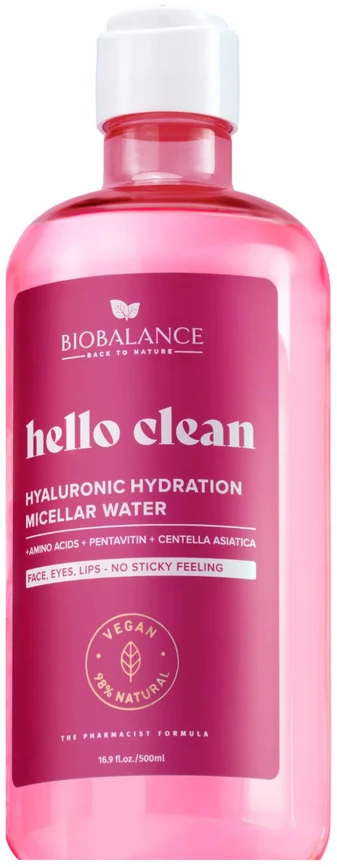 Bio Balance Hyaluronic Hydration drėkinantis ir valomasis micelinis vanduo jautriai odai, 500 ml