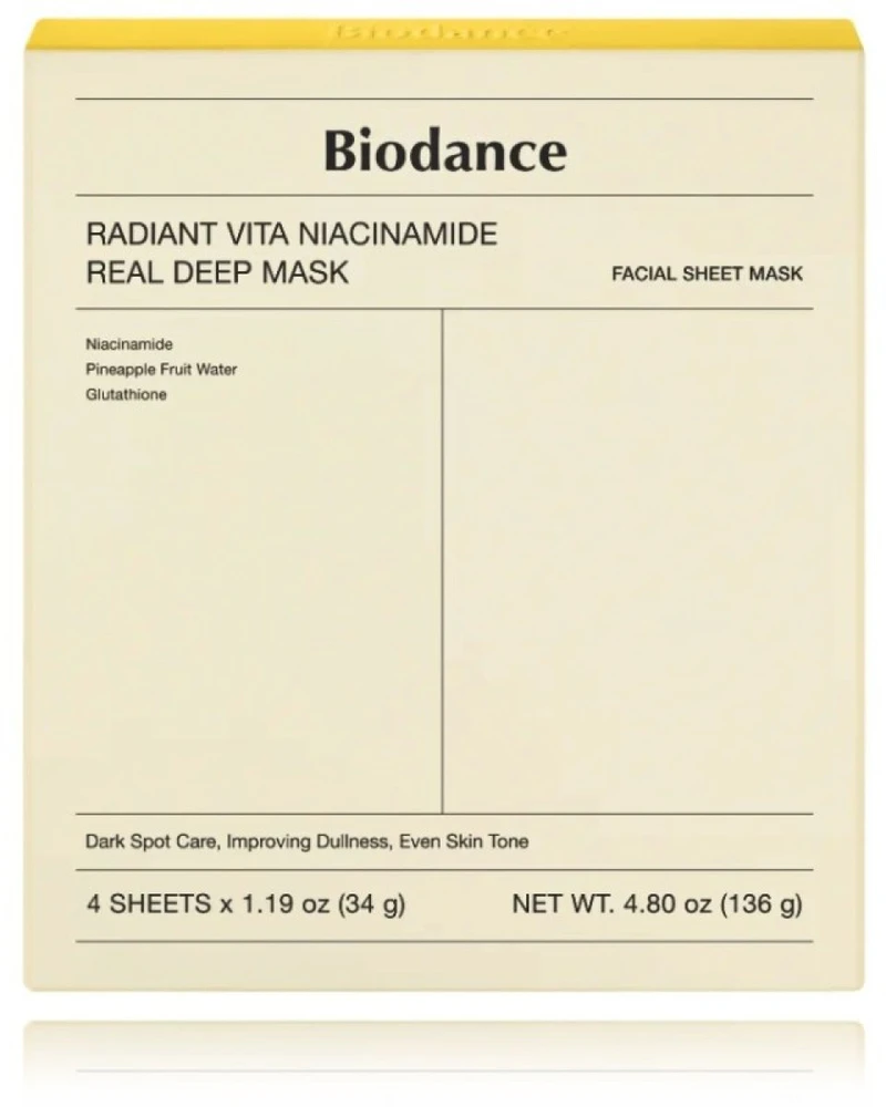 Biodance Radiant Vita Niacinamide Real Deep Mask - veido kaukė 1 Box 34g X 4 vnt