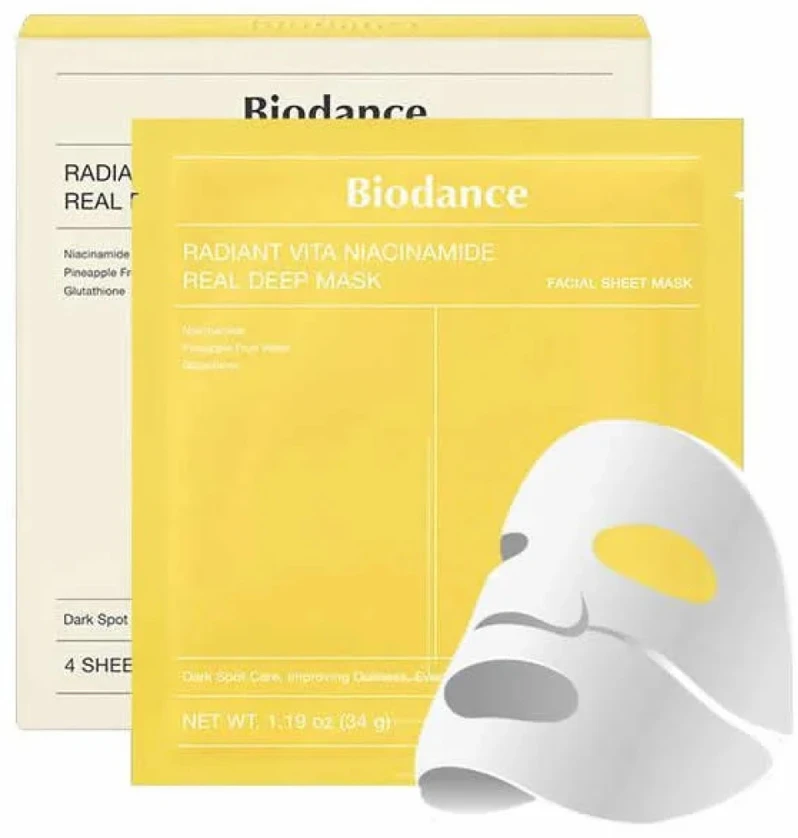 Biodance Radiant Vita Niacinamide Real Deep Mask lakštinė veido kaukė, 4 vnt.