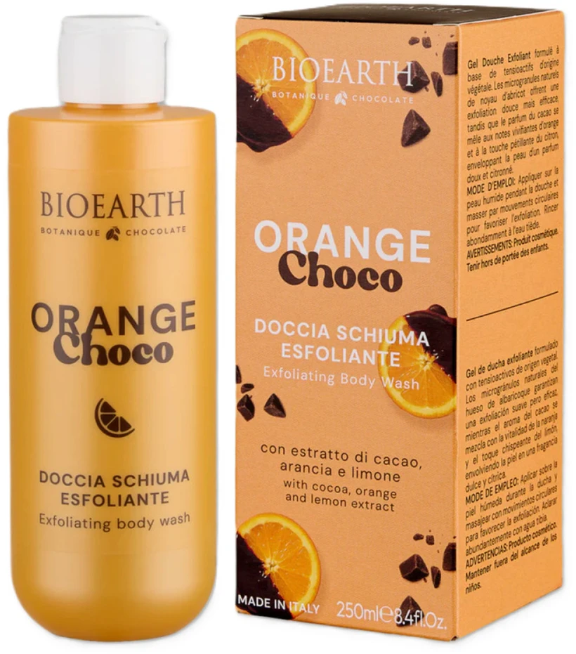 Bioearth Oranžinė šokoladinė prausimosi ir šveitimo dušo želė Visų odos tipų, 250 ml
