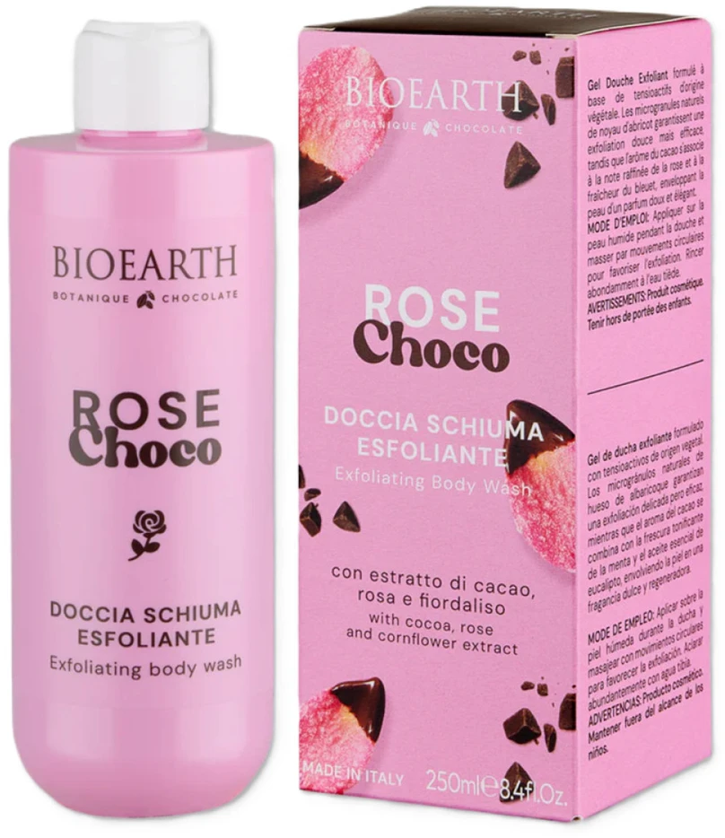 Bioearth Rose Choco Cleansing & Exfoliating Dušo želė visų tipų odai, 250 ml