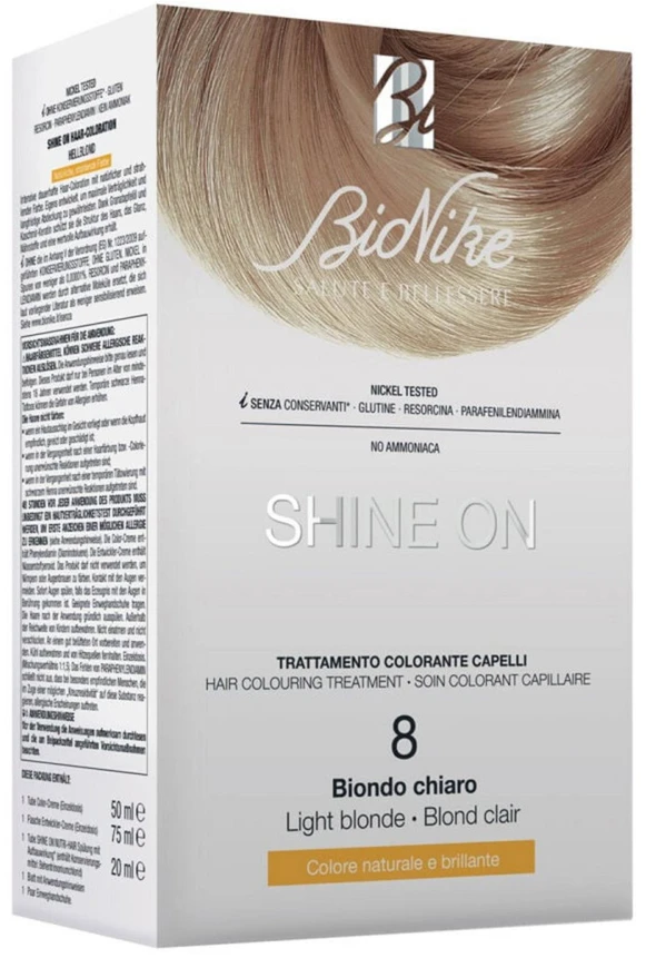 BioNike Shine On Permanent Hair Dye 8 Light Skirtas šviesiems plaukams, 145 ml