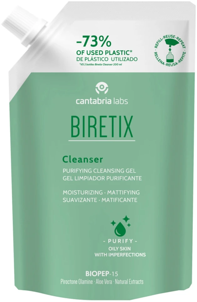 Cantabria Labs Biretix Valiklis Purifing Cleansing Gel Refill prausimosi gelis 400ml
