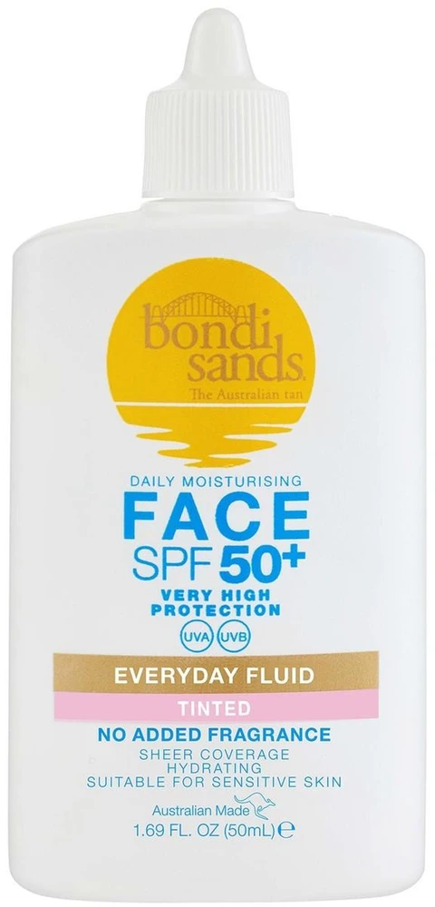 Bondi Sands EVERYDAY Fragrance-Free Tinted Facial Fluid SPF 50+ apsauginis veido fluidas su spalva, 50 ml