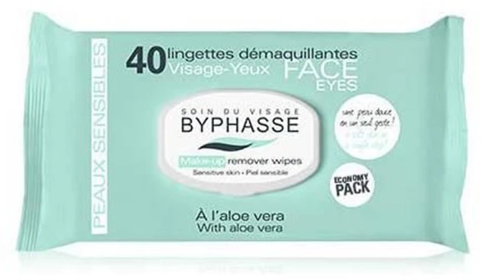 "Byphasse" makiažo valomosios servetėlės "Aloe Vera Sensitive Skin" 40U