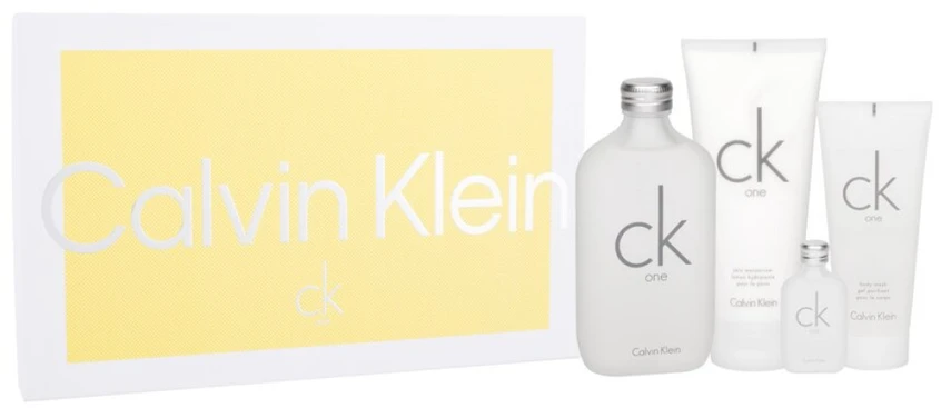 Calvin Klein CK One rinkinys unisex (EDT, 200 ml + kūno losjonas, 200 ml + dušo želė, 100 ml + EDT, 15 ml)