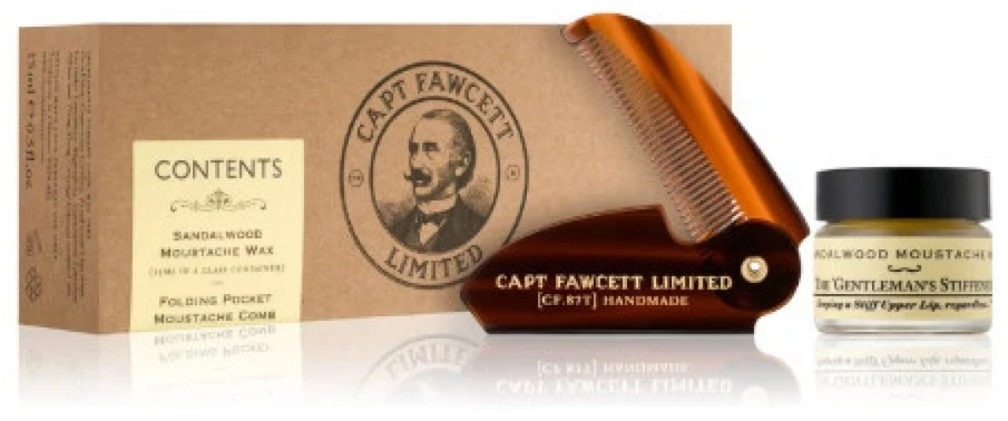 Captain Fawcett Dovanų rinkinys su vašku ir sulankstomais ūsais Sandalwood
