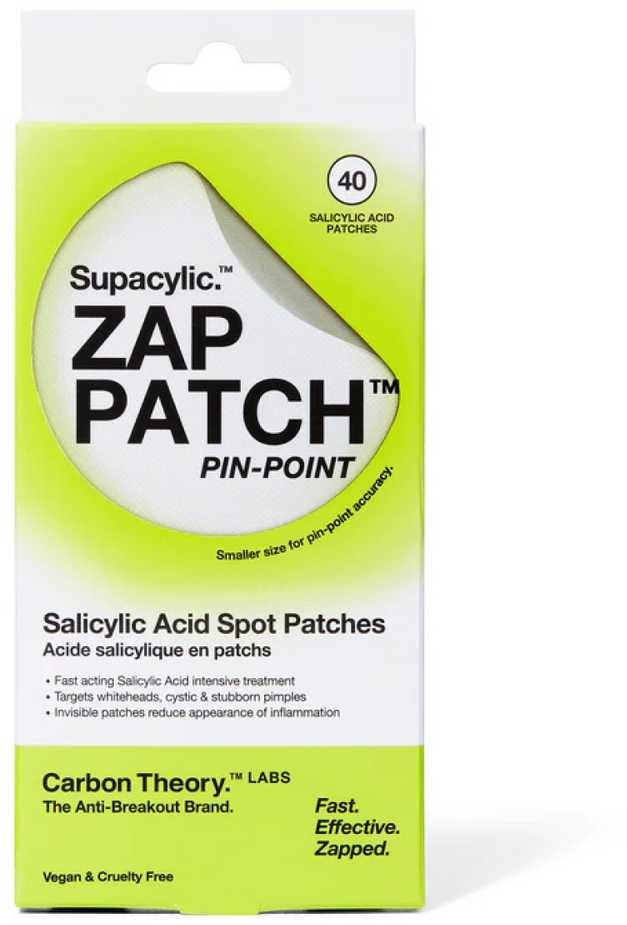 Carbon Theory Anglies teorija Supaciliniai spuogų pleistrai. Zap Patch Pin-Point (Salicilo rūgšties dėmių pleistrai) 40 vnt