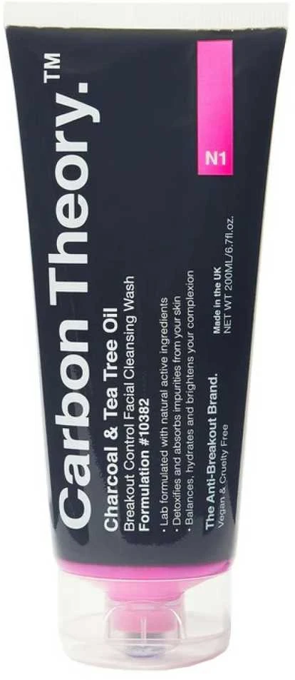 „Carbon Theory“ medžio anglies ir arbatmedžio aliejaus veido prausiklis nuo spuogų, 200 ml