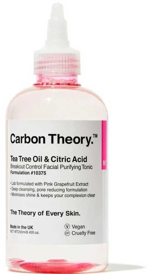Carbon Theory Pleťové tonikum Arbatmedžio aliejus - Citrinos rūgštis Breakout Control (veido valomasis tonikas) 250 ml