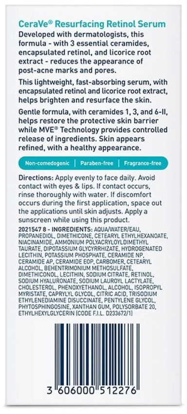 Regeneruojantis serumas veidui su retinoliu Cerave Blemish Resurfacing Retinol Sérum, 30 ml