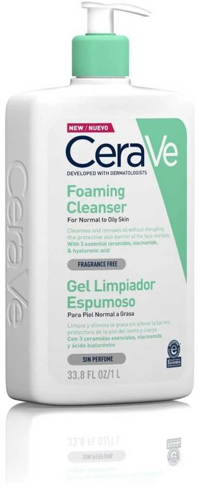 Putojantis veido ir kūno prausiklis normaliai ir riebiai odai Cerave Foaming Cleansing Gel, 1000 ml