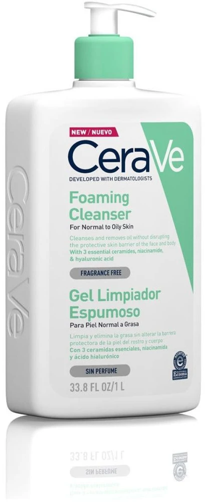 Putojantis veido ir kūno prausiklis normaliai ir riebiai odai Cerave Foaming Cleansing Gel, 1000 ml