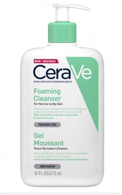 Putojantis veido ir kūno prausiklis normaliai ir riebiai odai Cerave Foaming Cleansing Gel, 473 ml