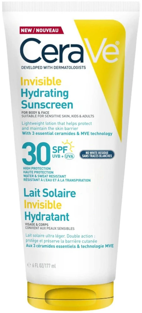 CeraVe Invisible Hydrating Protective Lotion SPF 30 apsauginis losjonas nuo saulės kūnui ir veidui, 177 ml