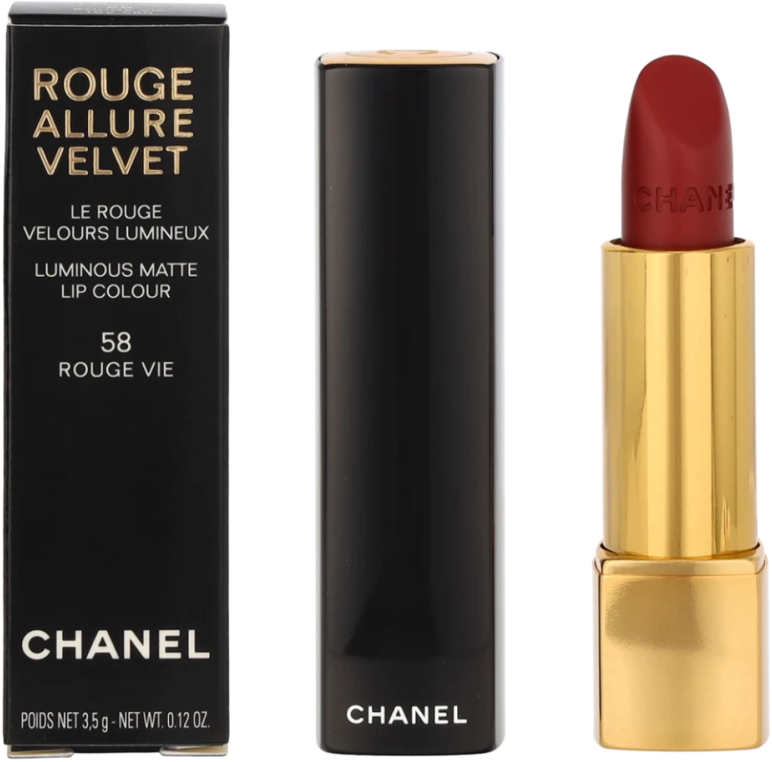 Chanel Rouge Allure Velvet švytintys matiniai lūpų dažai, 3,5 g, spalva: 58 - ROUGE VIE