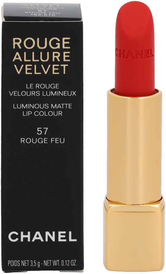 Chanel Rouge Allure Velvet švytintys matiniai lūpų dažai, 3,5 g, spalva: 57 - ROUGE FEU