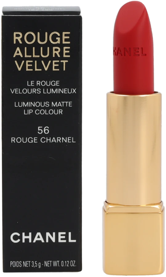 Chanel Rouge Allure Velvet švytintys matiniai lūpų dažai, 3,5 g, spalva: 56 - ROUGE CHARNEL