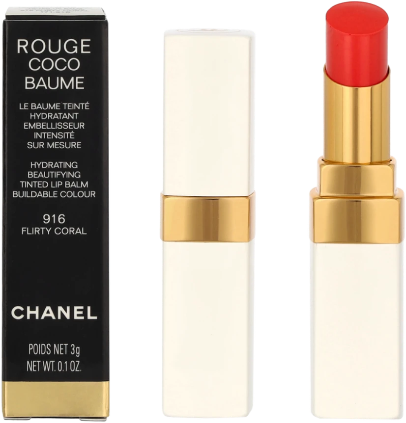Chanel Rouge Coco Hydrating Beautifying Tinted lūpų balzamas #916 Flirty Coral, 3 g