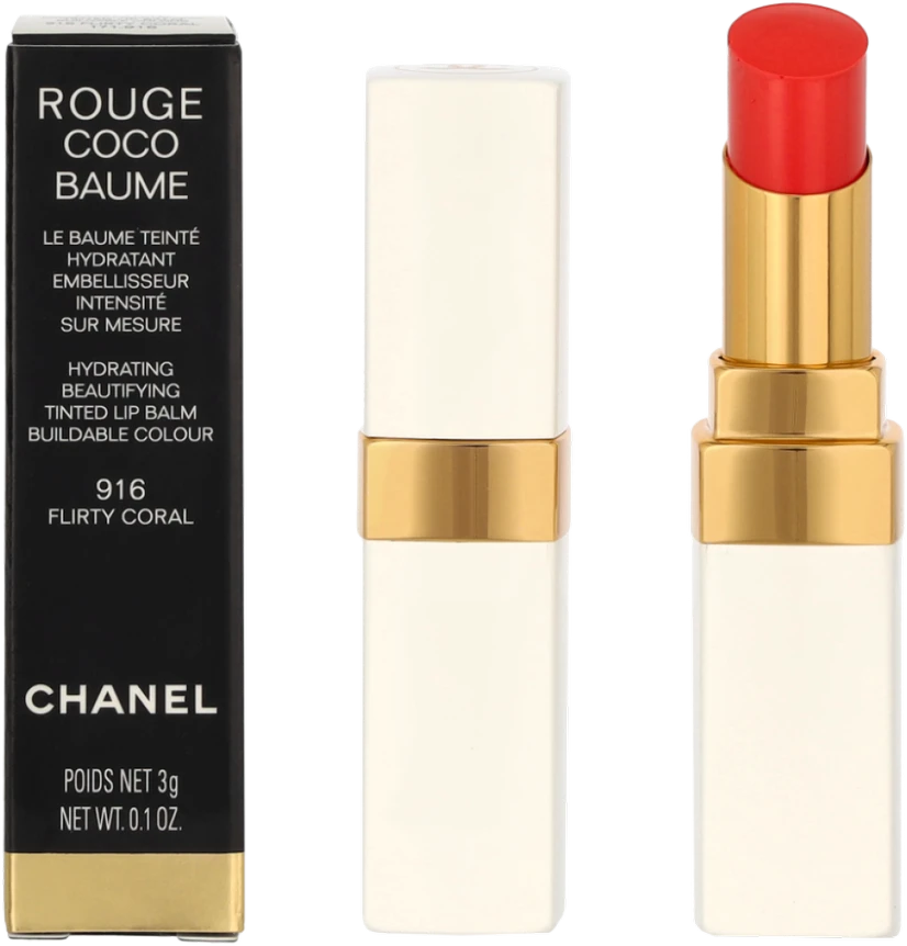 Chanel Rouge Coco Hydrating Beautifying Tinted lūpų balzamas #916 Flirty Coral, 3 g