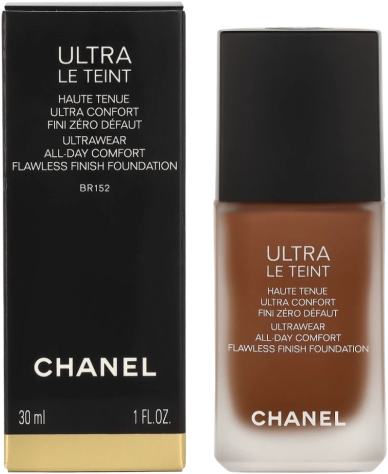 Chanel Ultra Le Teint Flawless Finish Fluid Foundation ilgai išliekanti tobulinanti kreminė pudra, matinis švytintis efektas, atspalvis: BR152, 30 ml