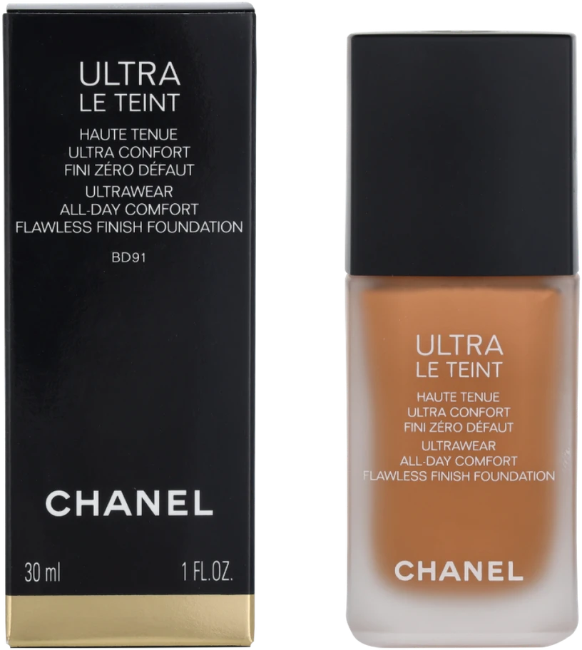 Chanel Ultra Le Teint Flawless Finish Fluid Foundation ilgai išliekanti tobulinanti kreminė pudra, matinis švytintis efektas, atspalvis: BD91, 30 ml