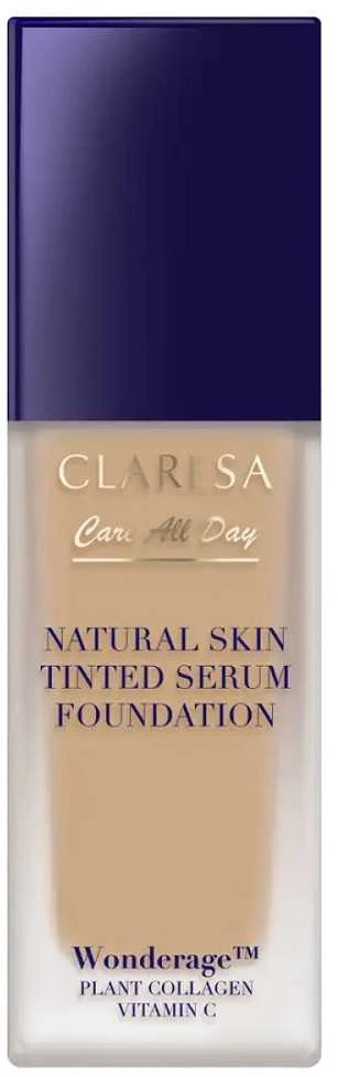 „Claresa Natural Skin Tinted Serum Foundation“ makiažo pagrindas, 2 WO, vidutinio alyvuogių atspalvio, 32 ml