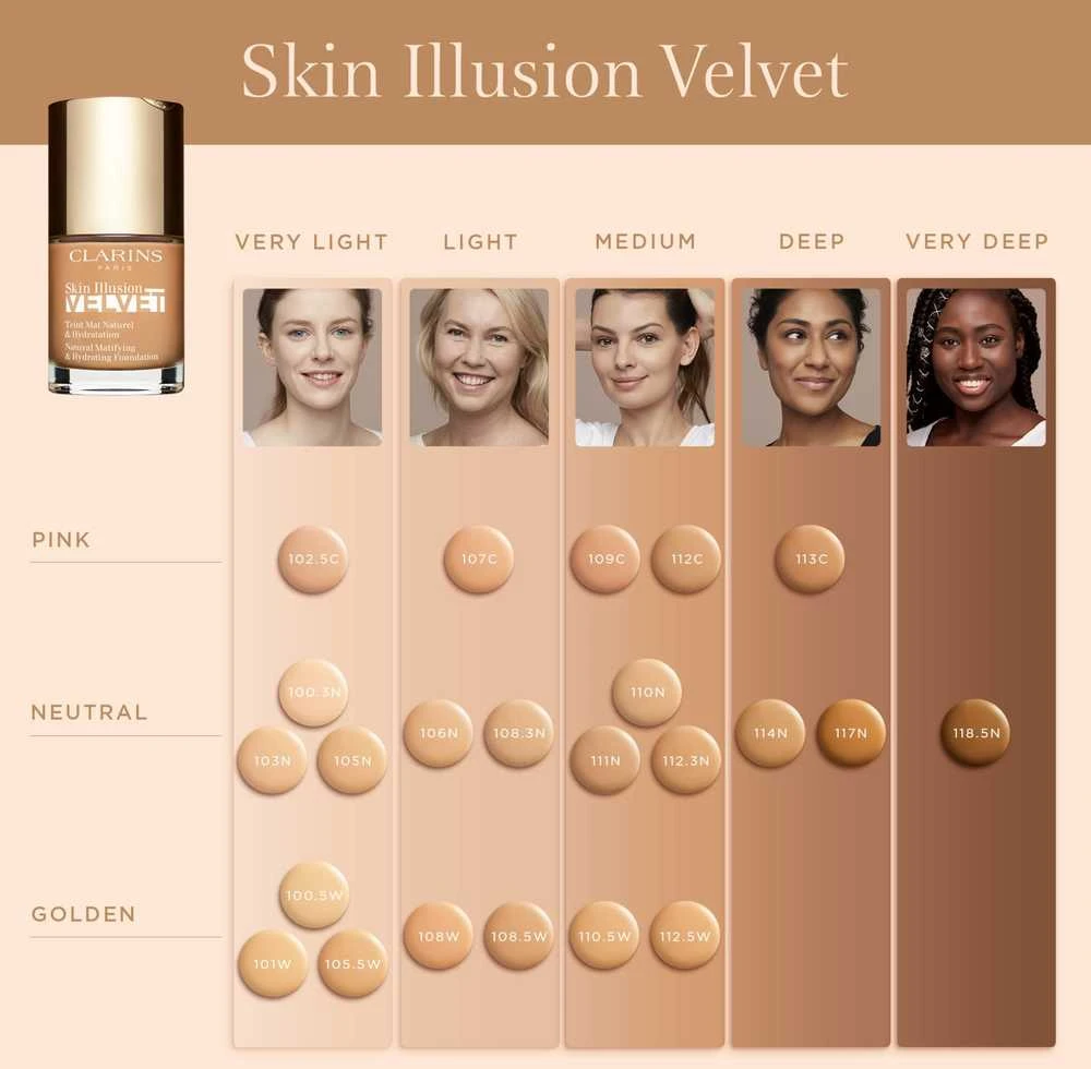 Clarins Skin Illusion Velvet Foundation kreminė pudra, atspalvis: 109C, 30 ml
